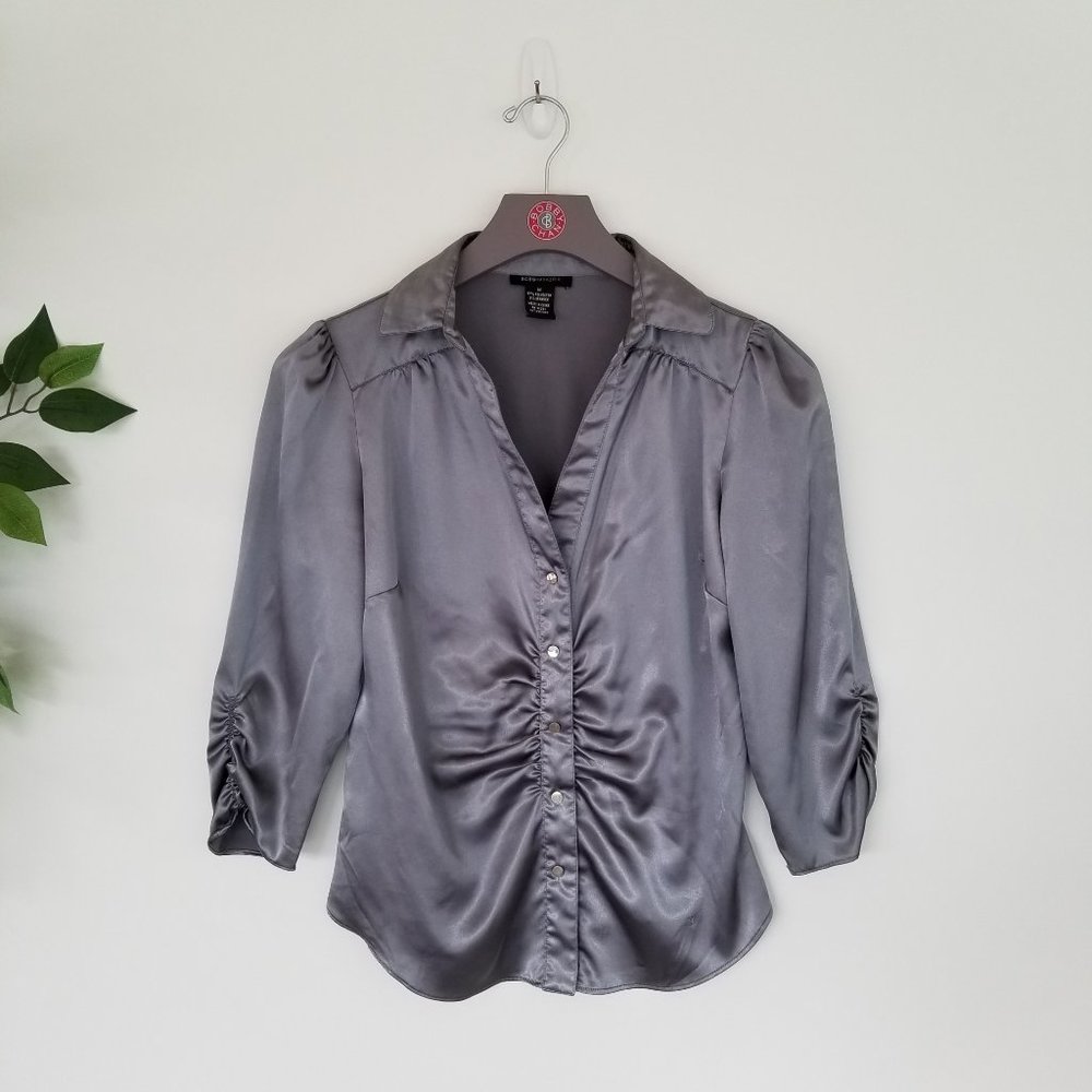 BCBGMaxAzria Metallic Silver Bunch Blouse Size Med